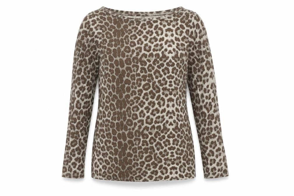 Front view of Oasis Women's Brown Animal Print Top M