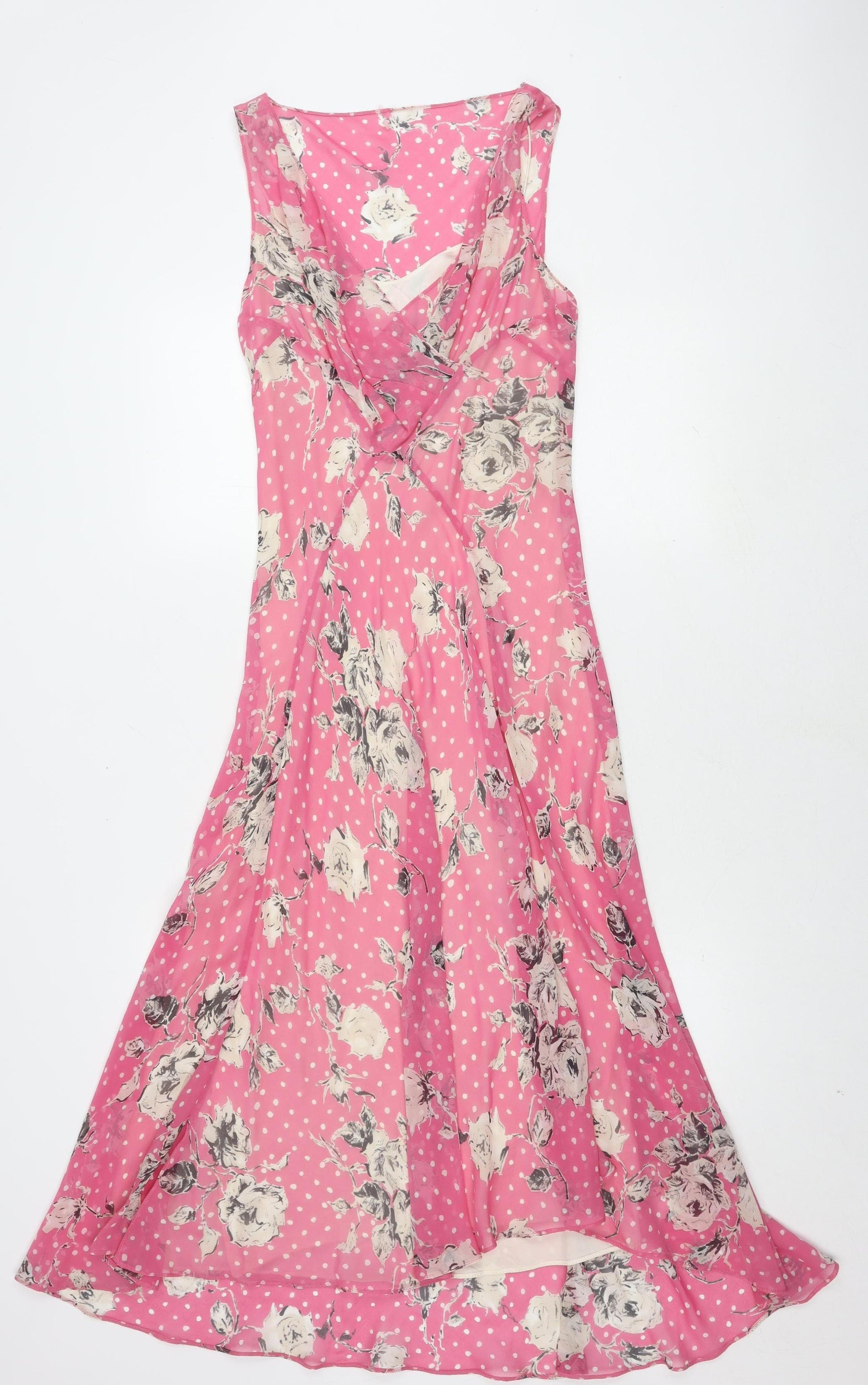 Hobbs Women Pink Silk Floral Midi A-Line Dress Size 12 Preworn Hobbs Women Pink Silk Floral Midi A-Line Dress Size 12 Preworn