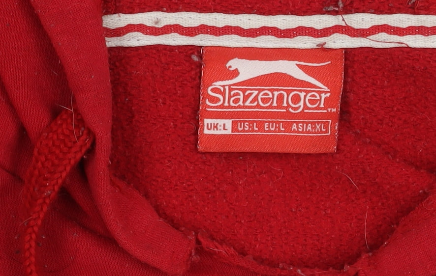 Slazenger Men's Red Pullover Hoodie L - Hooded, Logo, Pockets