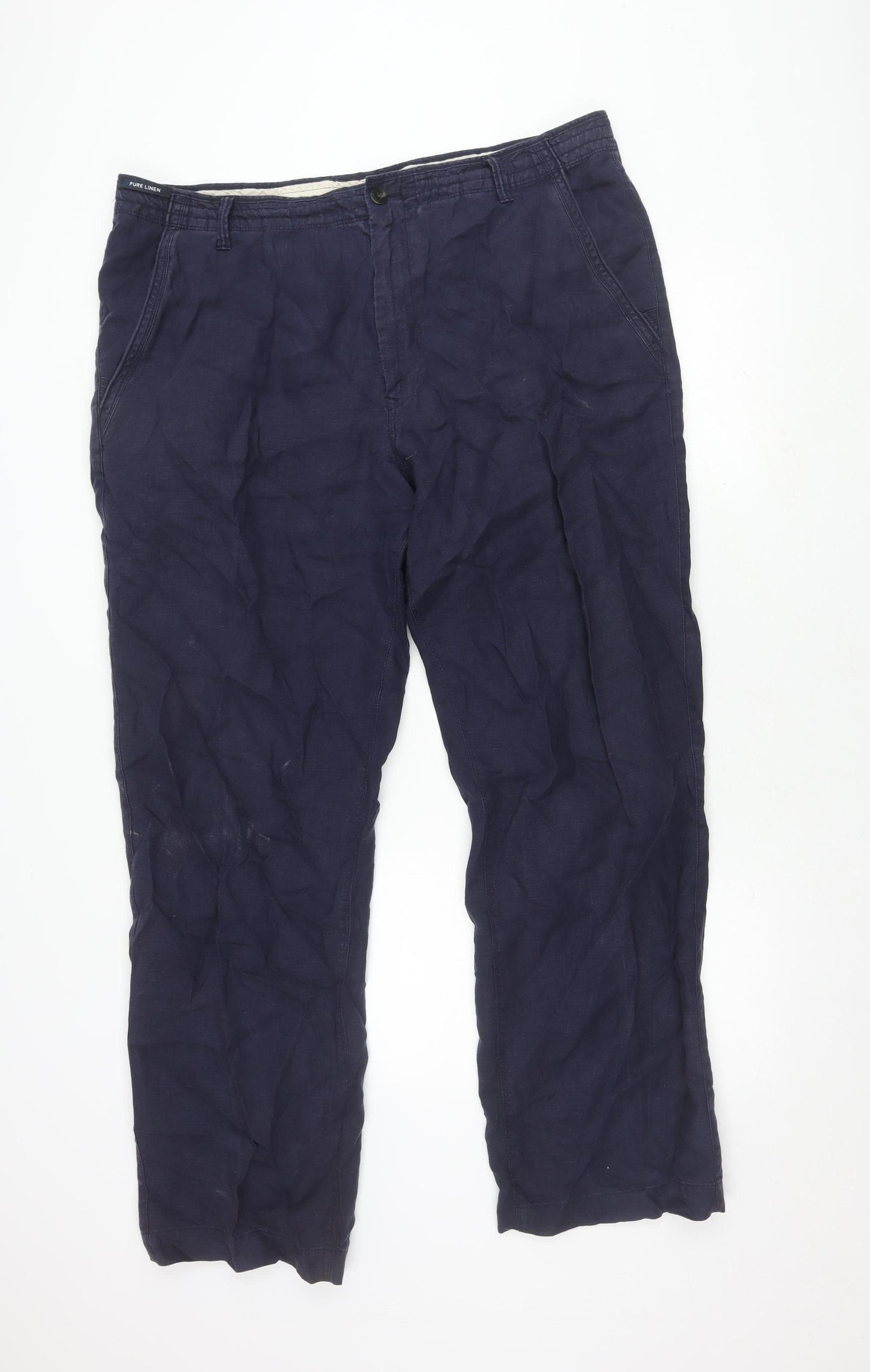 Marks and Spencer Men's Blue Linen Trousers Size 40
