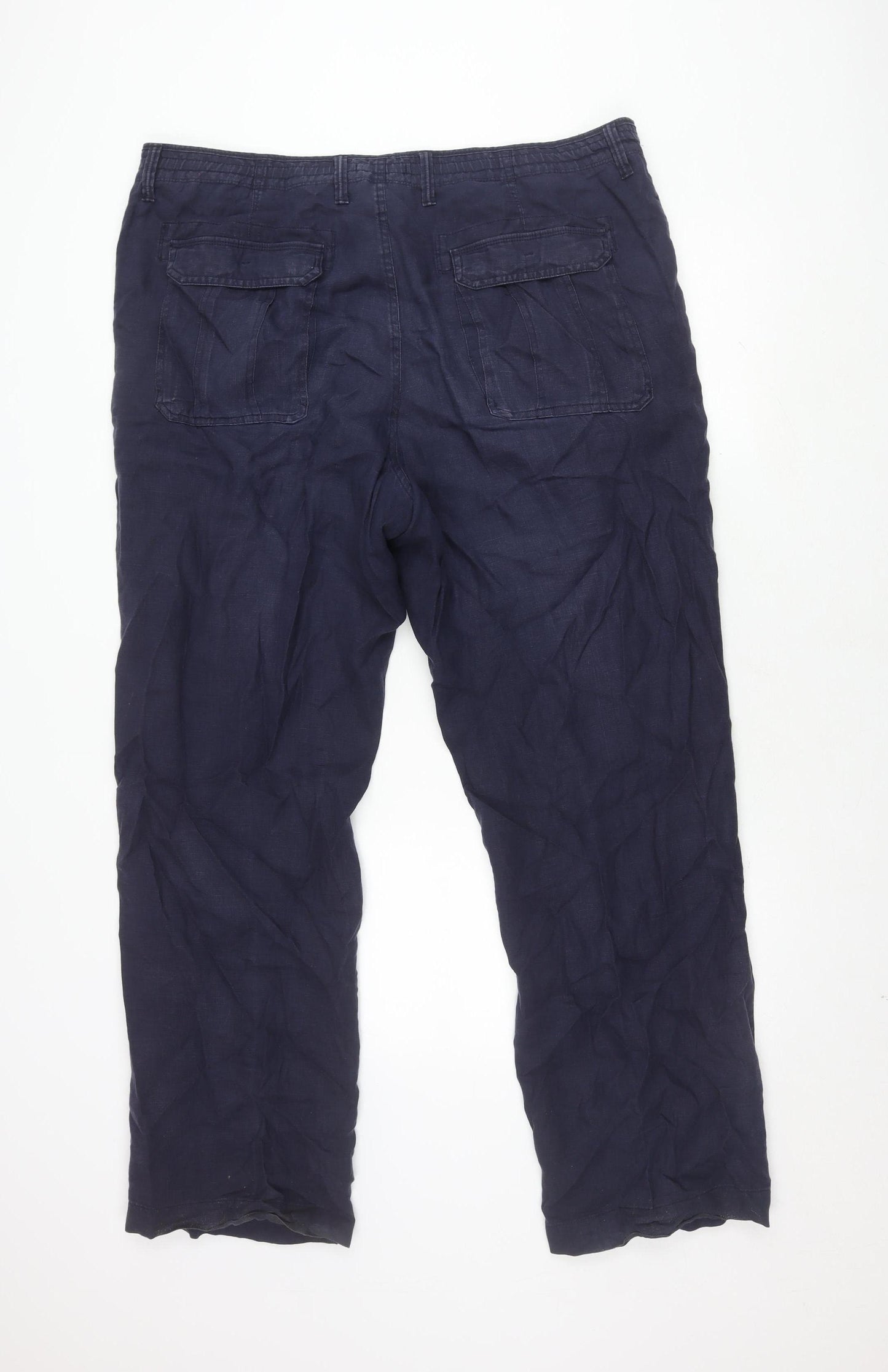 Marks and Spencer Men's Blue Linen Trousers Size 40