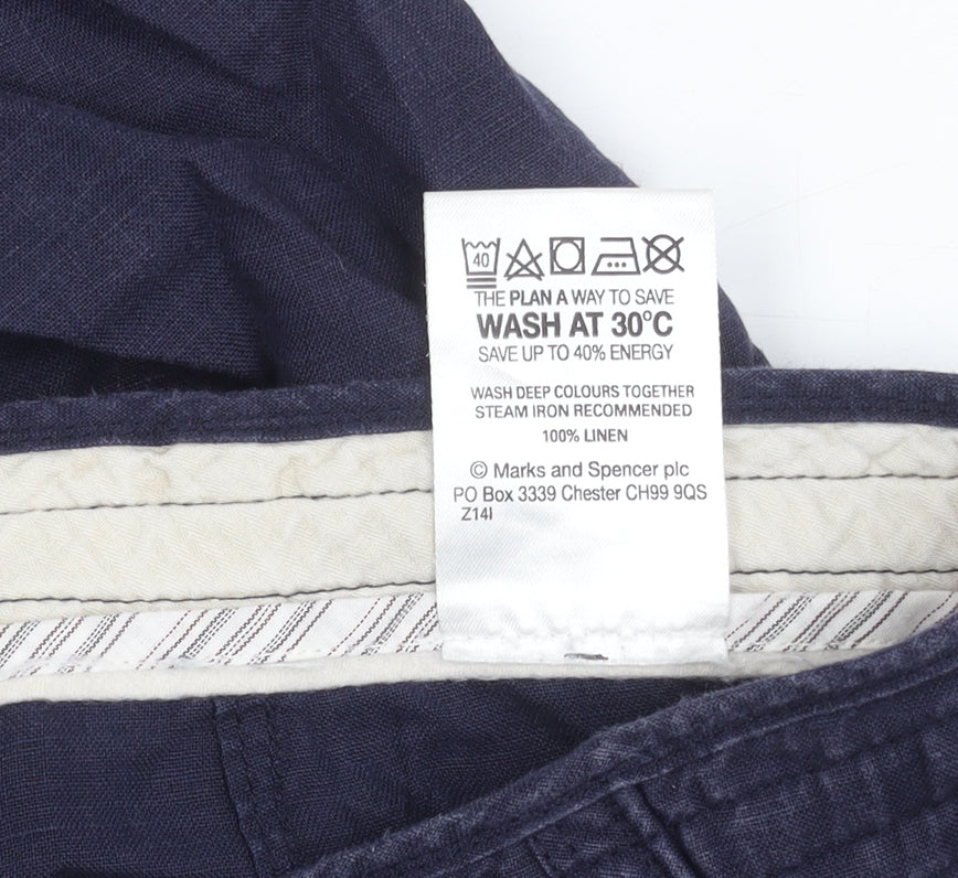 Marks and Spencer Men's Blue Linen Trousers Size 40
