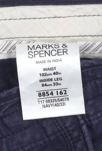 Marks and Spencer Men's Blue Linen Trousers Size 40