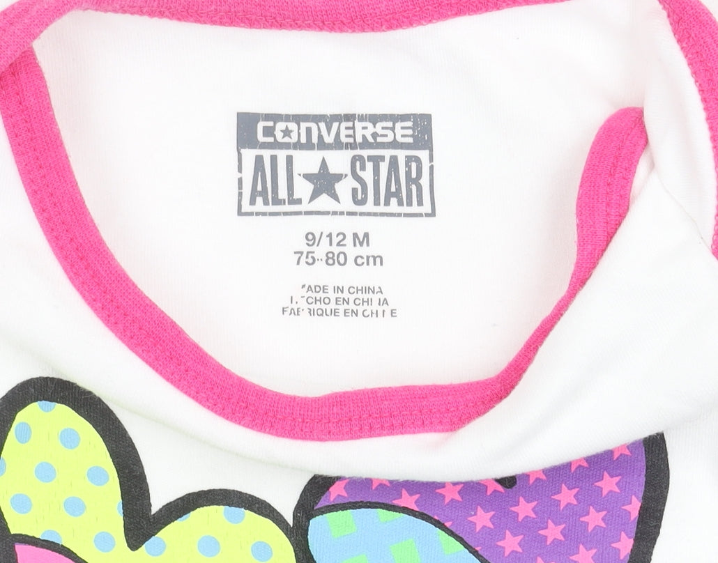 Converse Unisex White Babygrow, 9-12 Months
