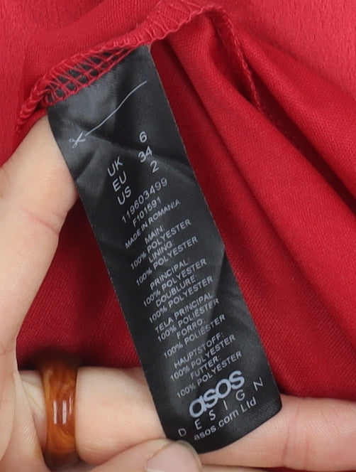 ASOS DESIGN Women’s Red Asymmetric Dress, Size 6