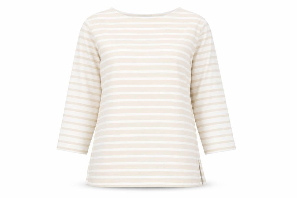 Front view of Marks & Spencer Women's Beige Striped Top, size 12