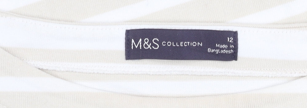 Marks and Spencer Women's Beige Striped Top, Size 12