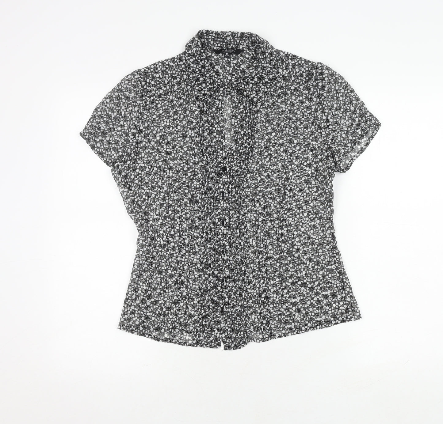 Debenhams Women's Black Polka Dot Button-Up Shirt Size 10
