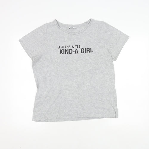 Zara Women's Grey Printed T-Shirt, Size 10