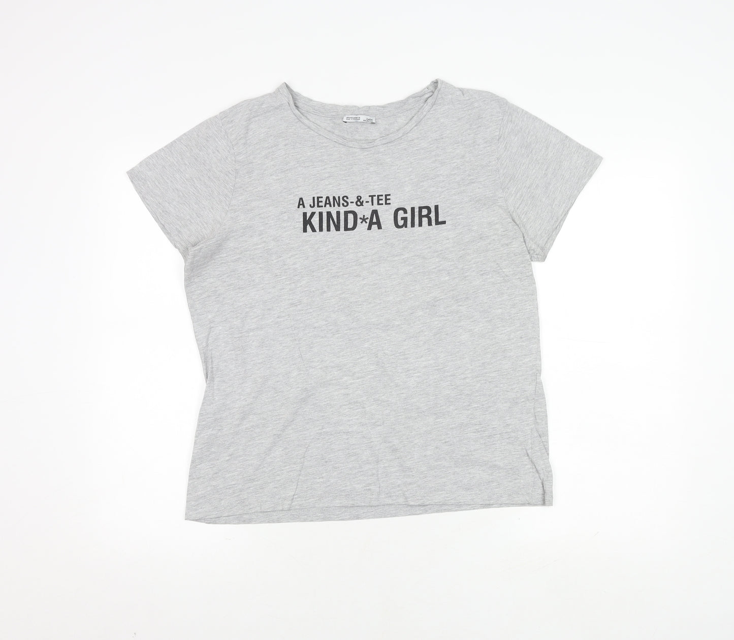Zara Women's Grey Printed T-Shirt, Size 10
