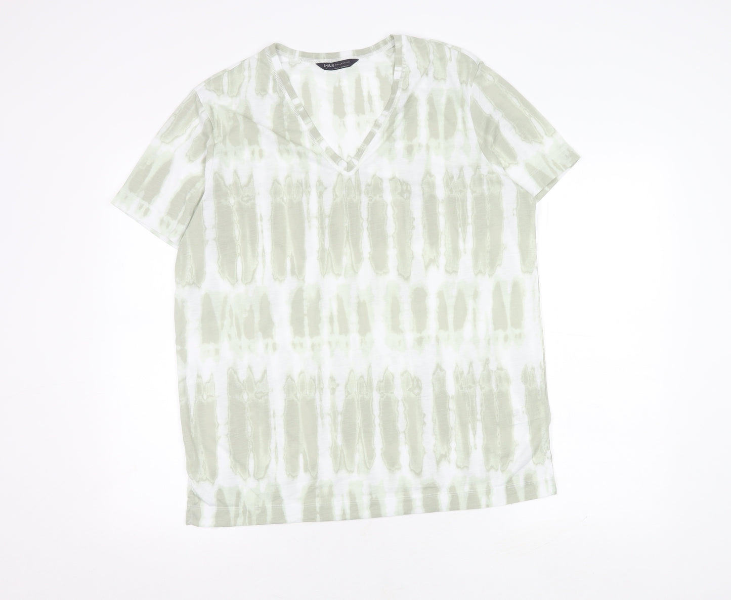 Marks and Spencer Women's Green V-Neck T-Shirt Size 14