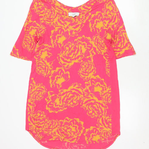 Next Women Pink Floral Top, Size 14, Short Sleeve Viscose