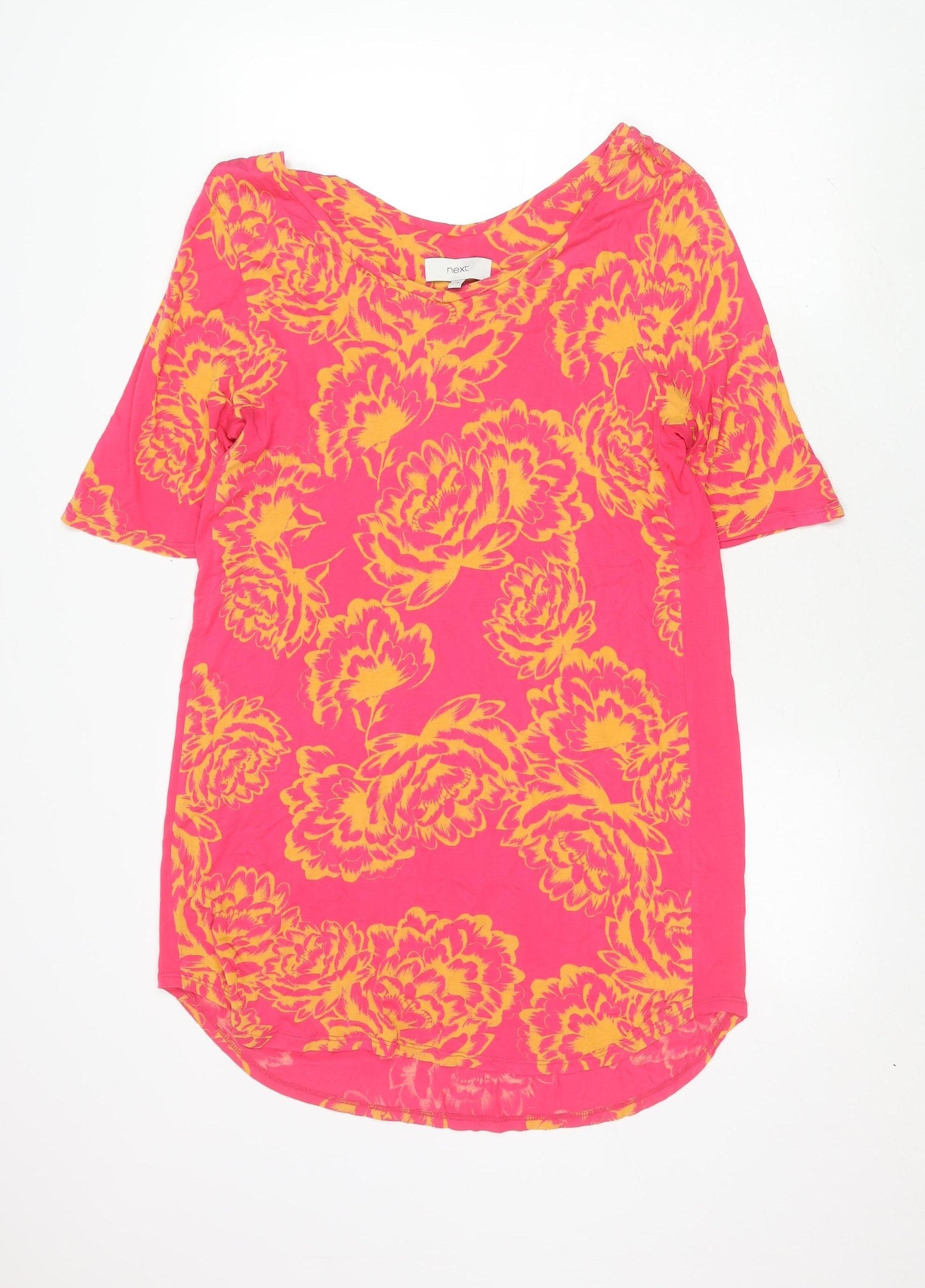 Next Women Pink Floral Top, Size 14, Short Sleeve Viscose