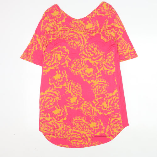 Next Women Pink Floral Top, Size 14, Short Sleeve Viscose