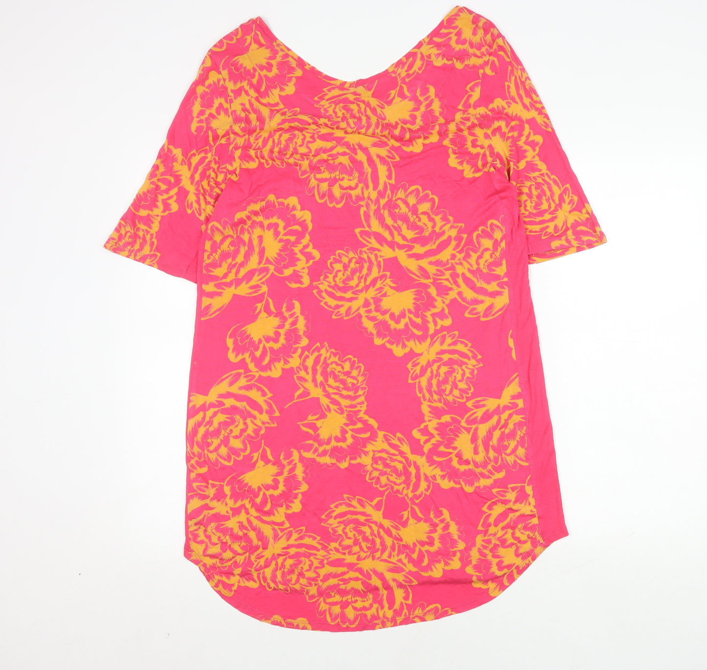 Next Women Pink Floral Top, Size 14, Short Sleeve Viscose