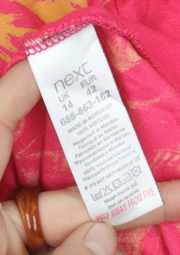 Next Women Pink Floral Top, Size 14, Short Sleeve Viscose