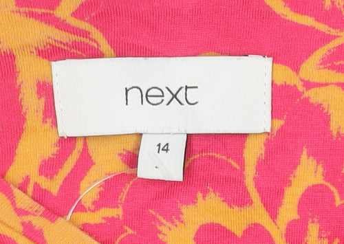 Next Women Pink Floral Top, Size 14, Short Sleeve Viscose