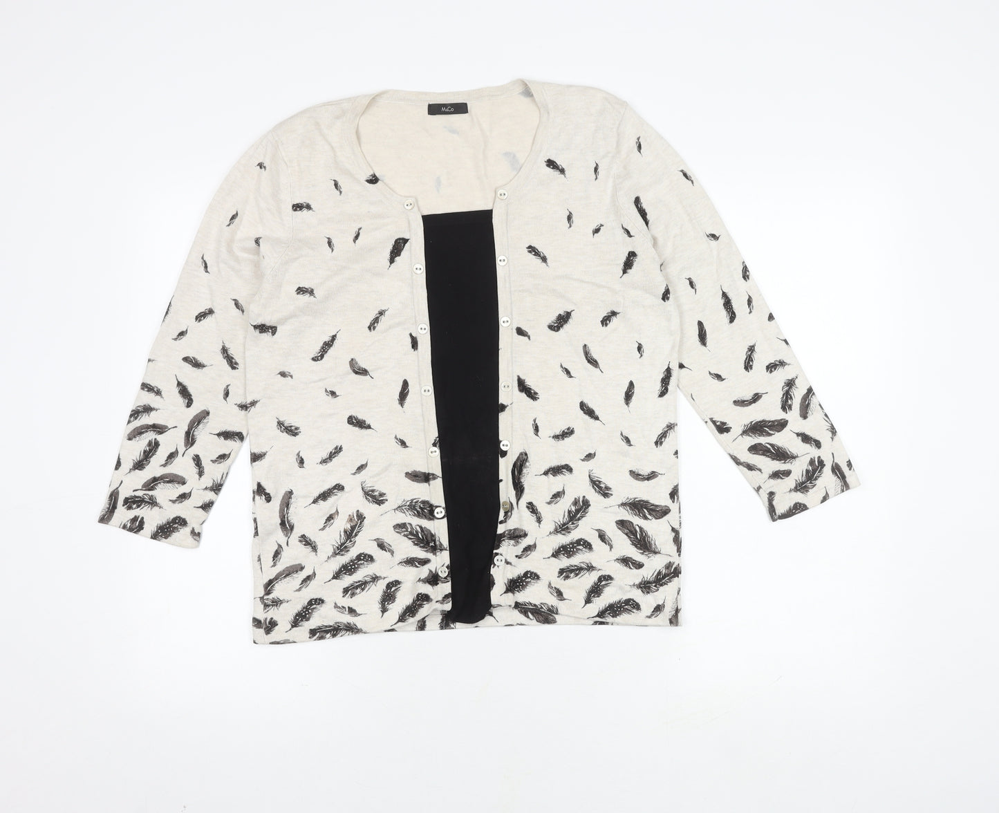 M&Co Women's Ivory Feather Print Cardigan 14