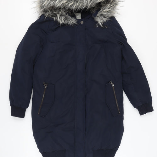 Next Women's Blue Parka Coat with Fur Trim, Size 10