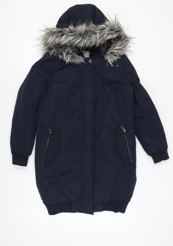 Next Women's Blue Parka Coat with Fur Trim, Size 10