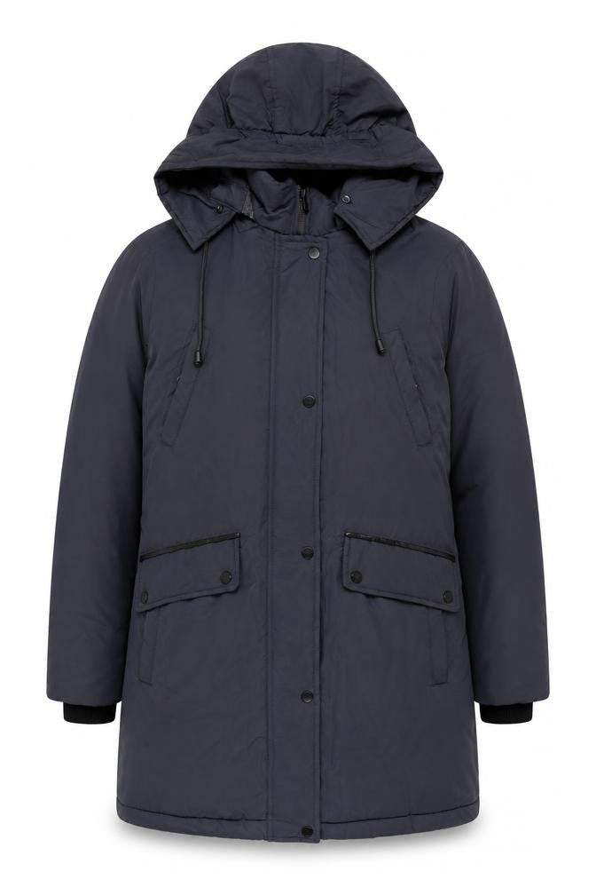 Front view of Maine New England Women's Blue Parka Coat, size 12