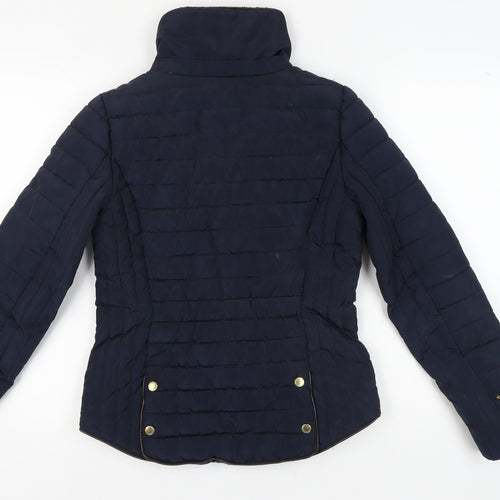 Joules Women's Blue Puffer Jacket Size 8 Casual Zip