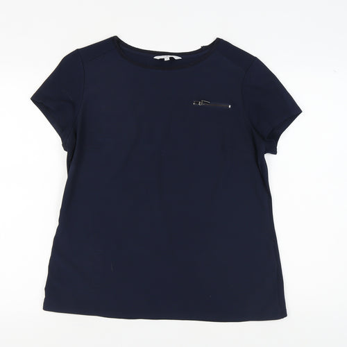 Jasper Conran Blue Women's T-Shirt Size 14 with Zip Accent