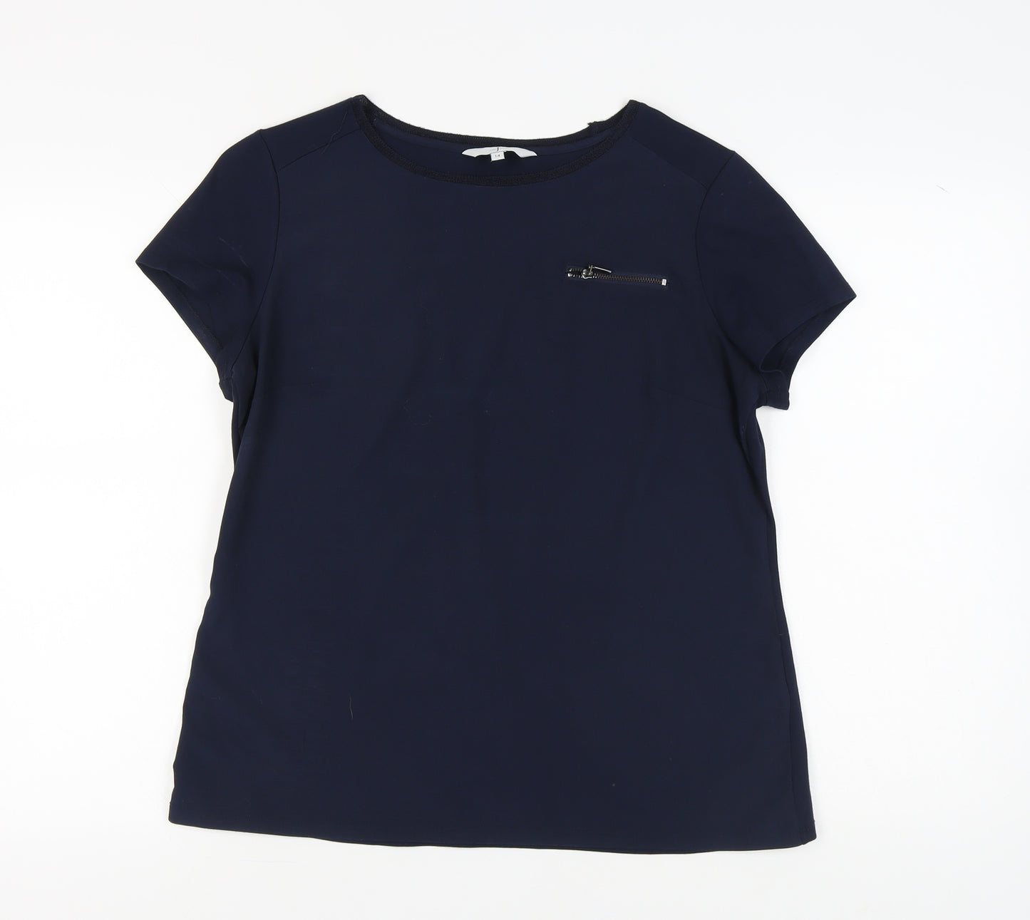 Jasper Conran Blue Women's T-Shirt Size 14 with Zip Accent