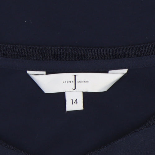 Jasper Conran Blue Women's T-Shirt Size 14 with Zip Accent