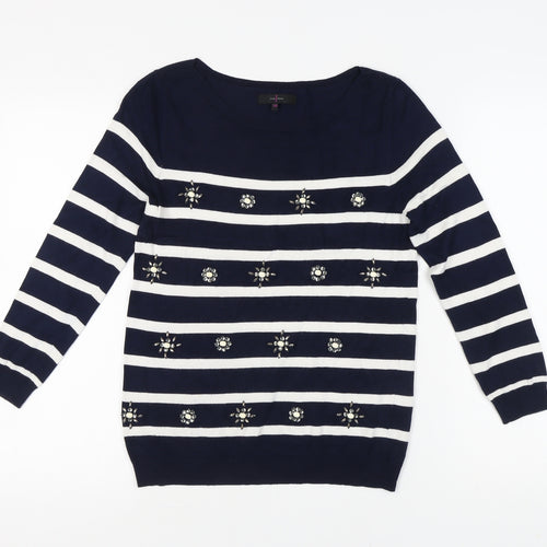 Jasper Conran Women's Blue Striped Pullover Jumper - Size 10