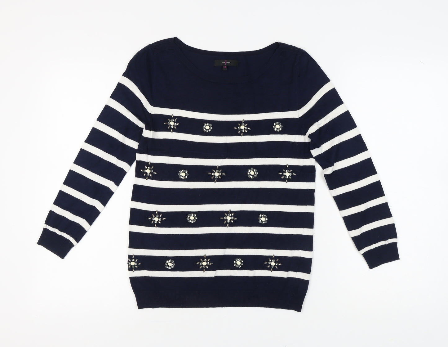 Jasper Conran Women's Blue Striped Pullover Jumper - Size 10