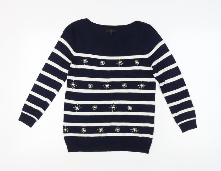 Jasper Conran Women's Blue Striped Pullover Jumper - Size 10