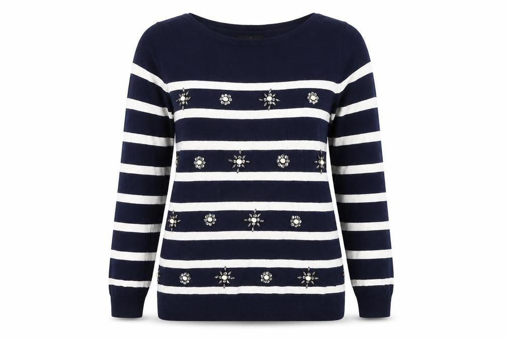 Front view of Jasper Conran Women's Blue Striped jumper -, size 10