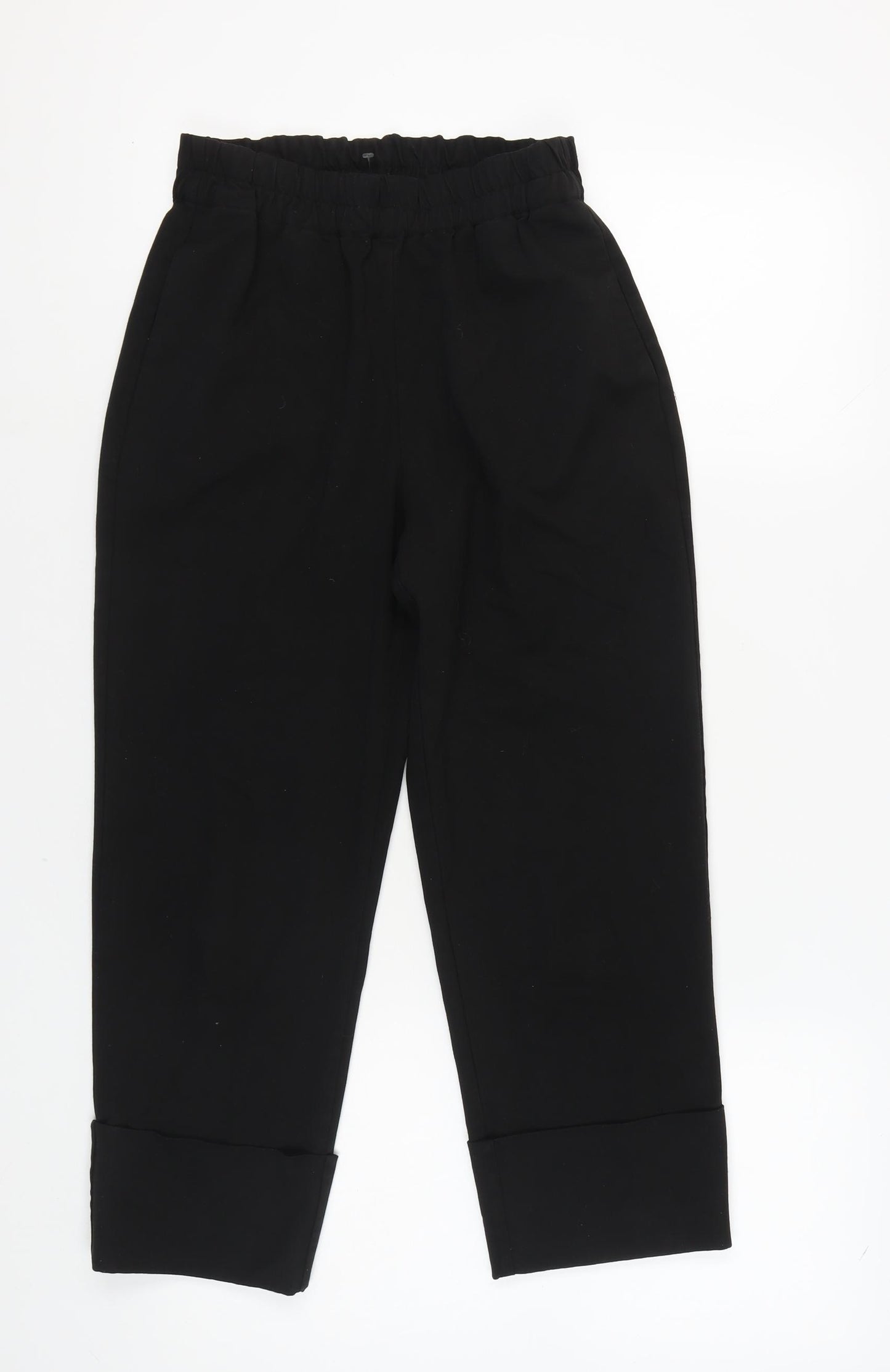 ZARA Women's Black XS Trousers Elastic Waist Cuffed