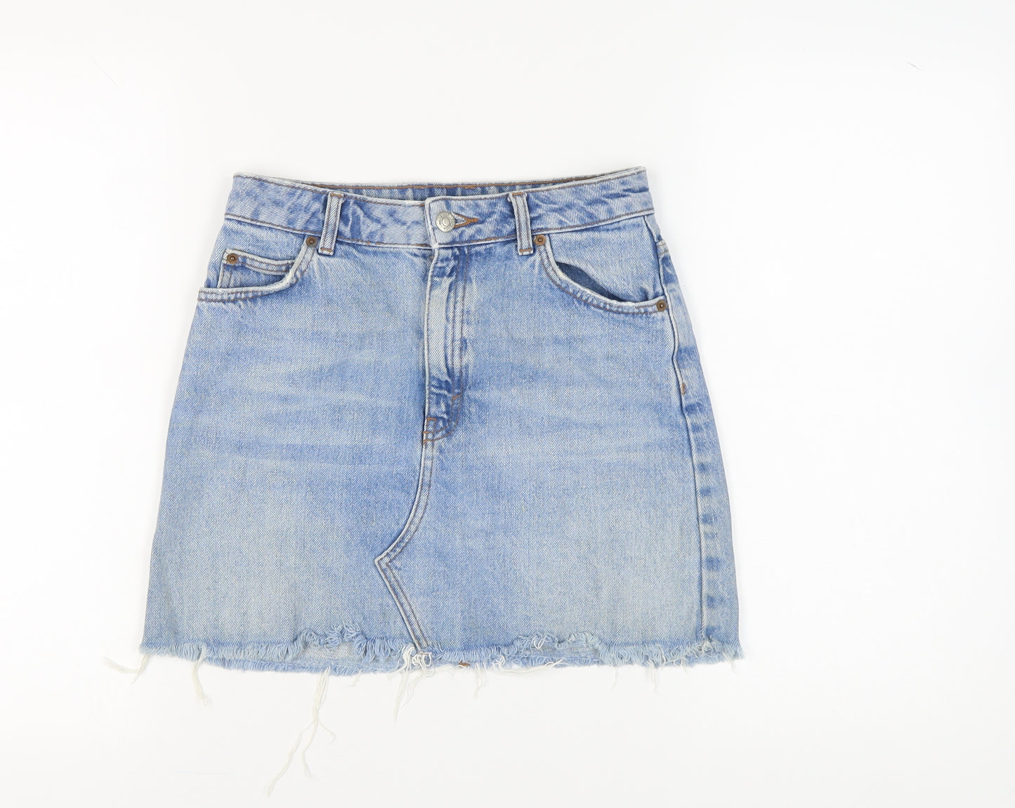 Topshop Women's Blue Denim Mini Skirt, Size 8