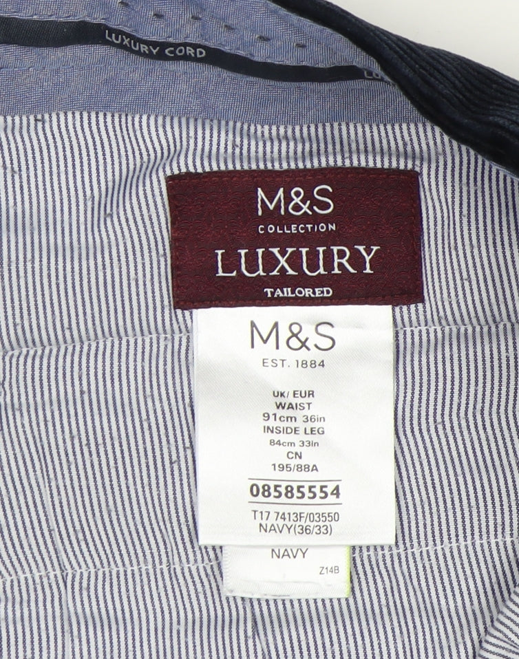 Marks and Spencer Men's Navy Corduroy Trousers, 36W