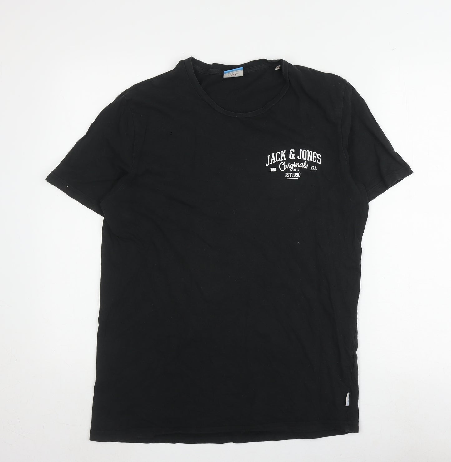 Jack & Jones Men's Black Cotton T-Shirt, Size L, Short Sleeve