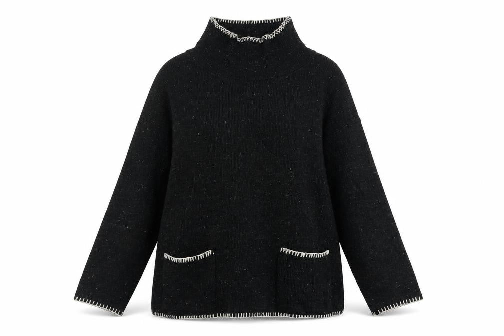 Front view of Amari Women's Black High Neck Jumper, size 10