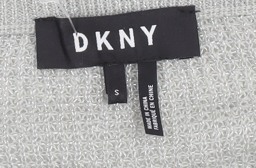 DKNY Women's Grey Knit Jumper, Size S with Ruffle Sleeves