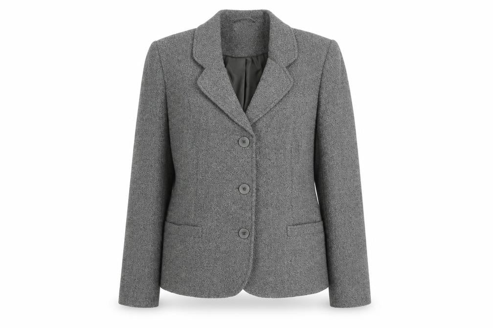 Front view of Eastex Women's Grey Tweed Suit Jacket, size 12