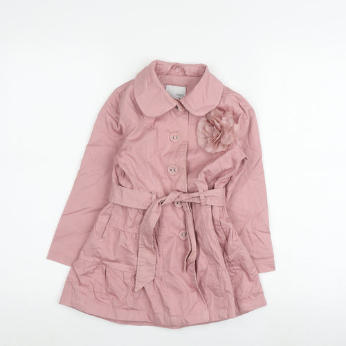 Next Girls Pink Belted Coat 5-6 Years, Casual Spring Outerwear