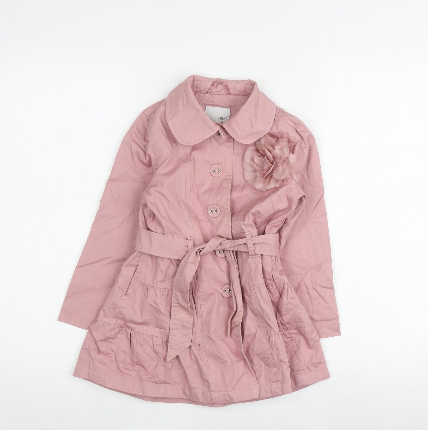 Next Girls Pink Belted Coat 5-6 Years, Casual Spring Outerwear