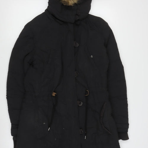 Levi's Women's Black Fur Trim Parka Coat, Medium
