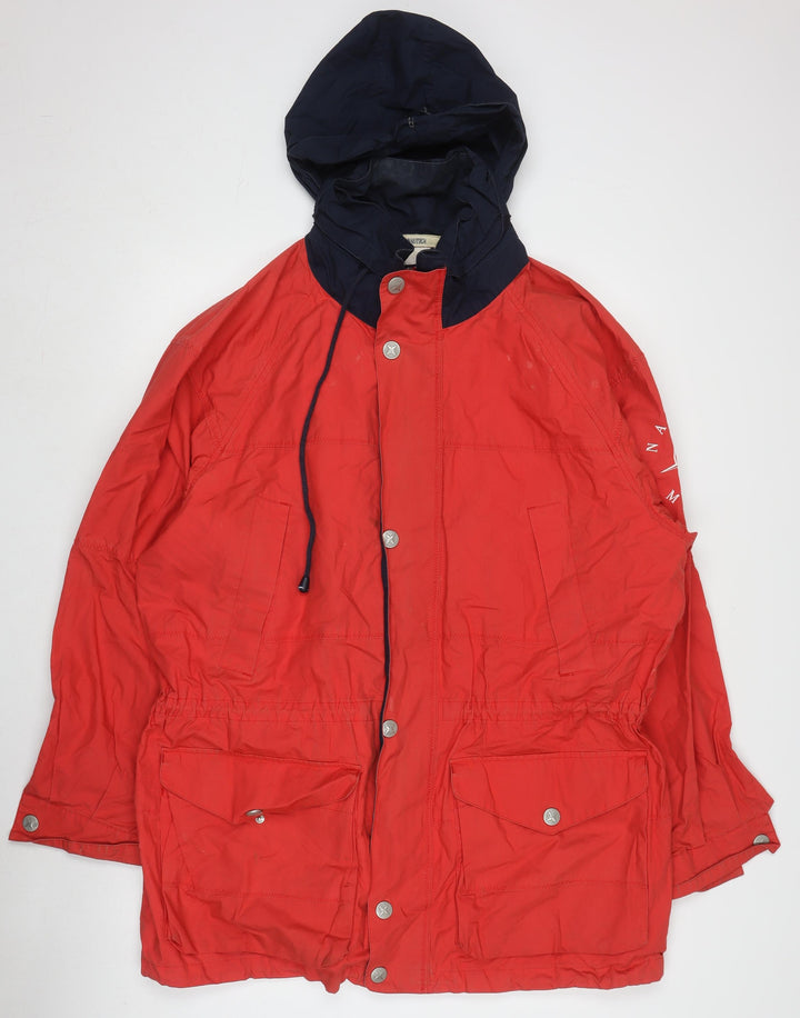 Nautica Men's Red Rain Coat Jacket with Hood Size L