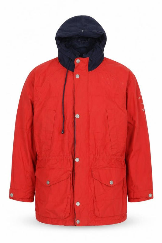 Front view of Nautica Men's Red Rain Coat Jacket with Hood, size L