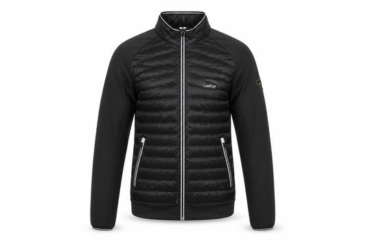Front view of Decathlon Men's Black Basic Jacket, size L, Gym Style