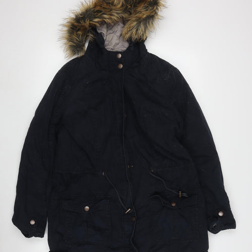 M&Co Women's Black Parka Size 14 Hooded Casual