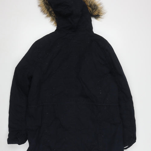 M&Co Women's Black Parka Size 14 Hooded Casual