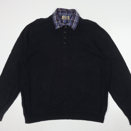 North Coast Men's Black 2XL Henley Jumper, Cotton