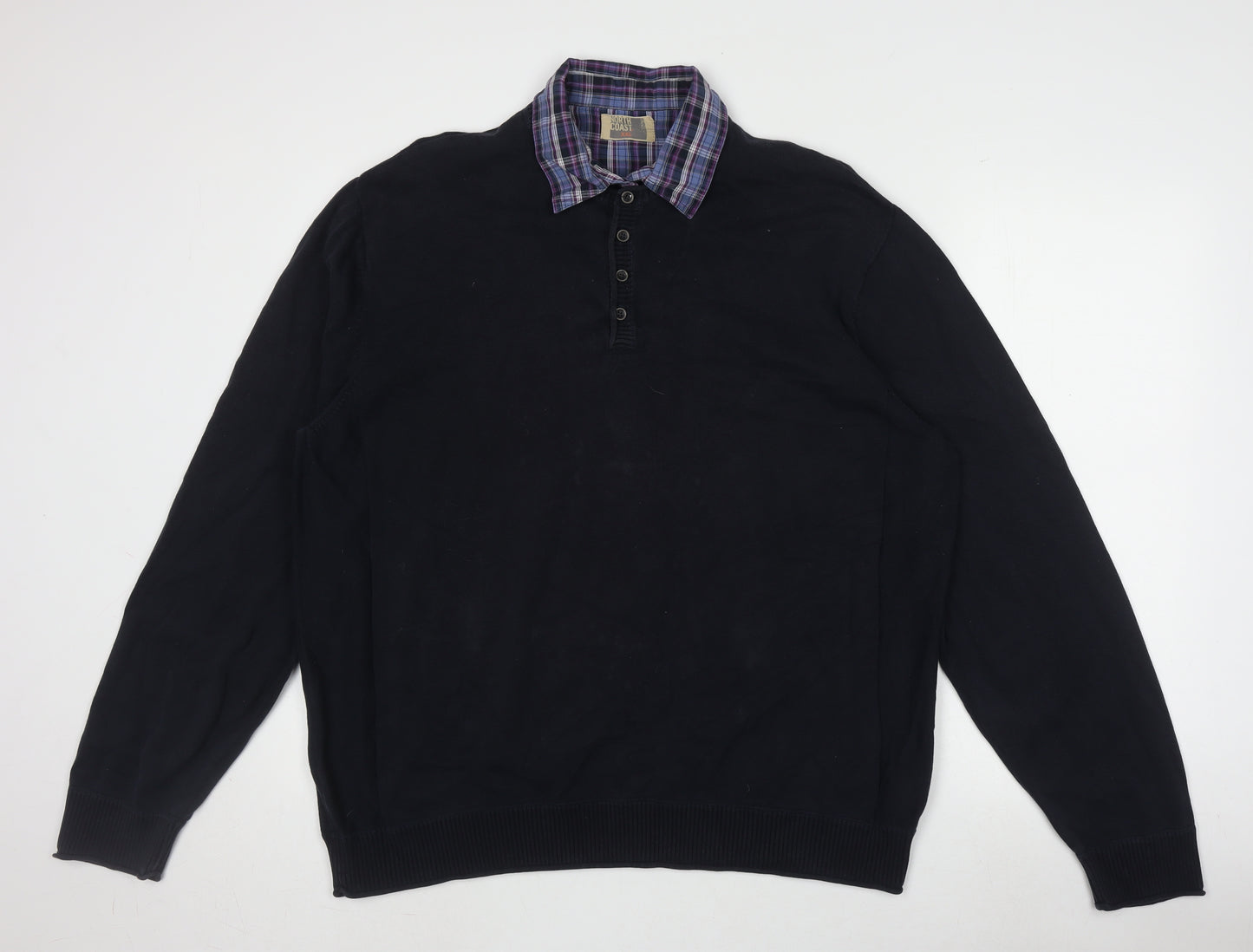 North Coast Men's Black 2XL Henley Jumper, Cotton